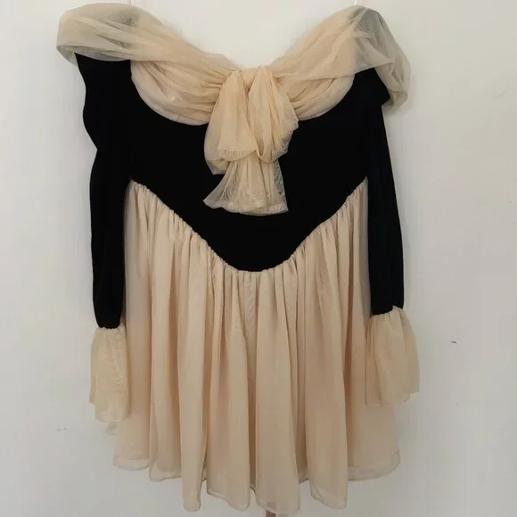 SOLD- House of CB Black and Cream Off-Shoulder Dress - Picture 3 of 6